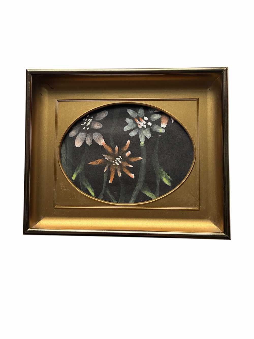 Vintage Mini Gold Framed Floral Pastel Original Art